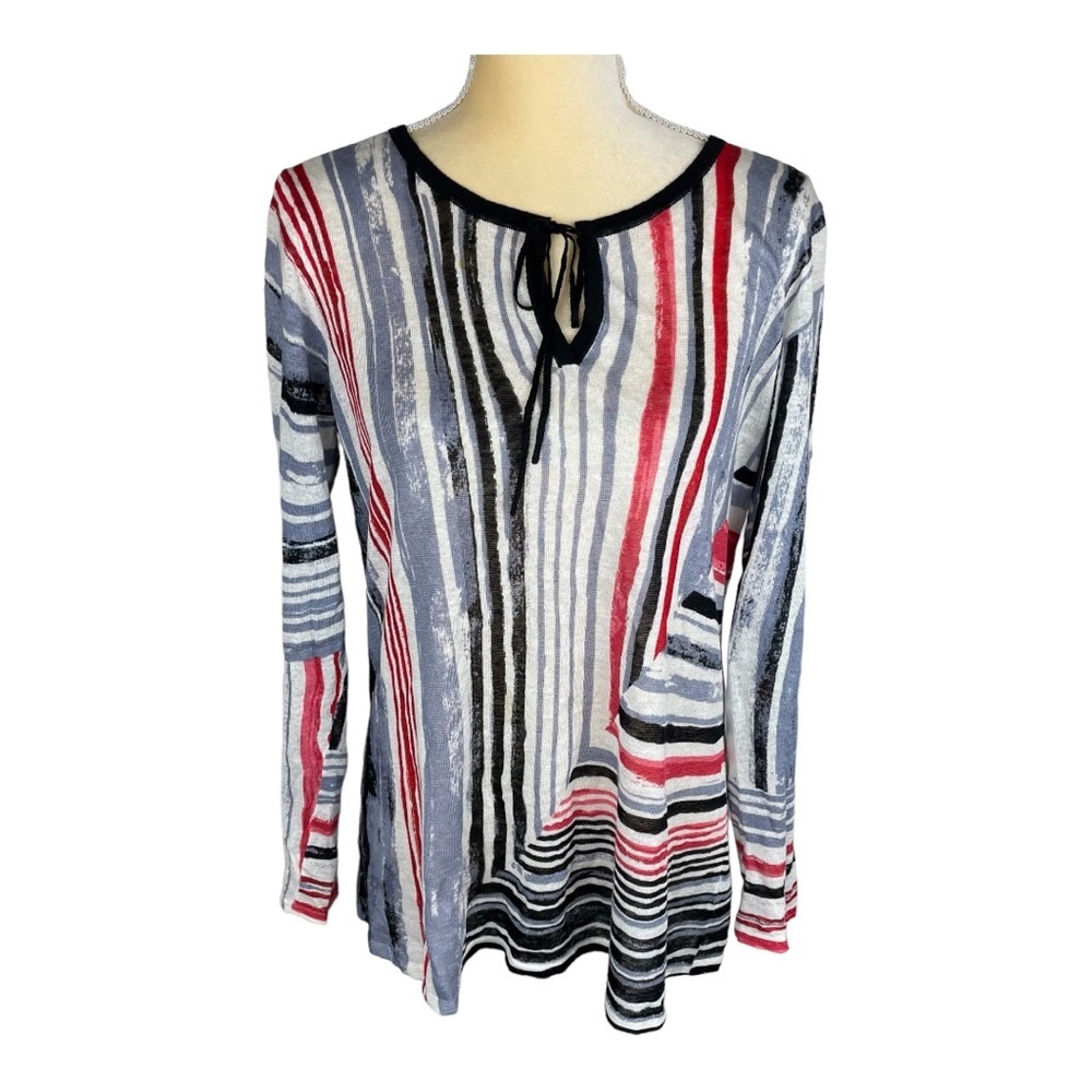 Zozo Linen Blend Sweater Top Blue Red Abstract Size Medium